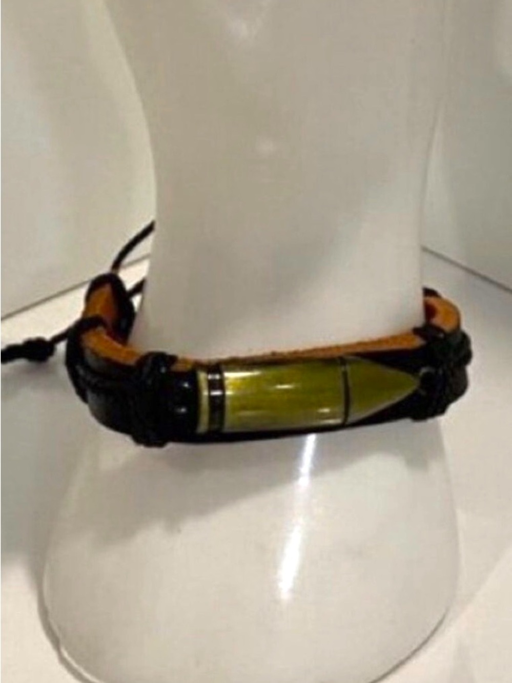 Adjustable Leather & Cord Bracelet With bullet embellishment genuine leather O/S